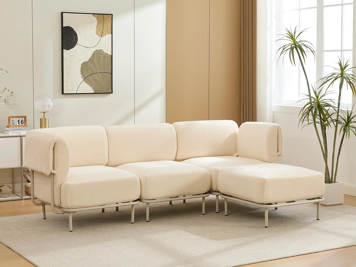Canapé d'Angle Modulable 4 Places en Chenille Gris 251x155x78cm - LVHOM - Canapé L-Forme avec Pouf, Pieds Métal Réglables pour Salon