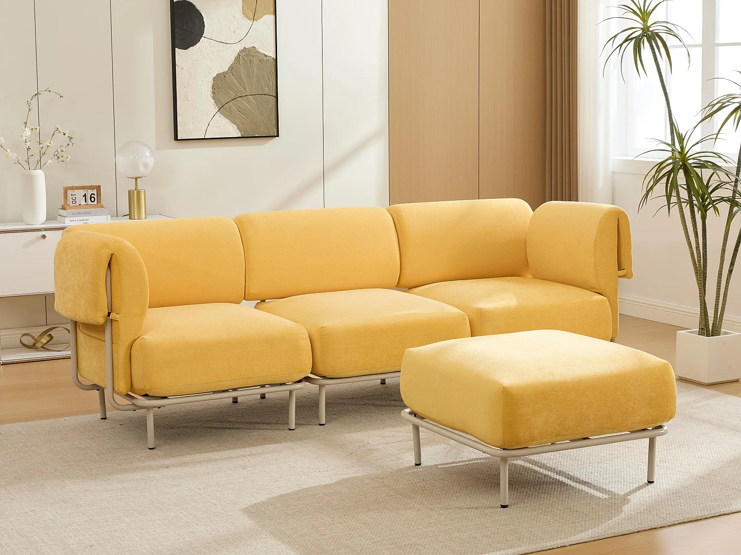 Canapé d'Angle Modulable 4 Places en Chenille Gris 251x155x78cm - LVHOM - Canapé L-Forme avec Pouf, Pieds Métal Réglables pour Salon