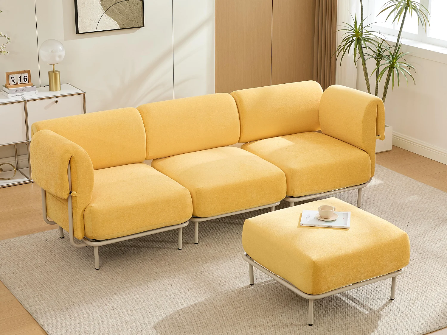 Canapé d'Angle Modulable 4 Places en Chenille Gris 251x155x78cm - LVHOM - Canapé L-Forme avec Pouf, Pieds Métal Réglables pour Salon