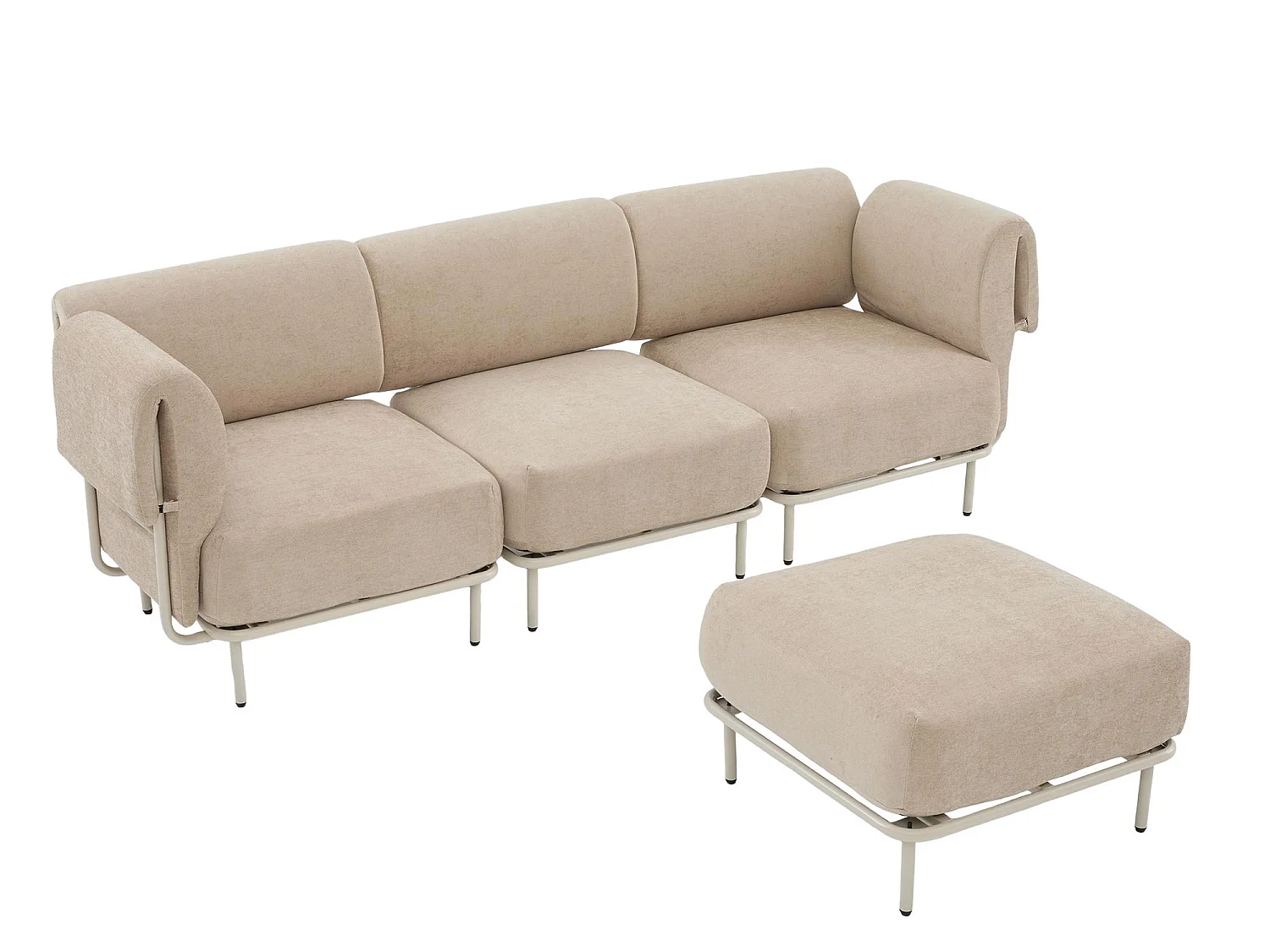 Modulaire Hoekbank 4-Zits van Ribfluweel/Chenille 251x155x78cm - LVHOM - L-Vormige Bank met Pouf, Verstelbare Metalen Poten voor Woonkamer