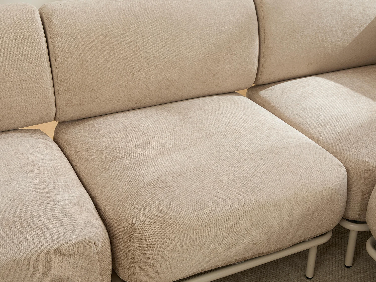 Modulaire Hoekbank 4-Zits van Ribfluweel/Chenille 251x155x78cm - LVHOM - L-Vormige Bank met Pouf, Verstelbare Metalen Poten voor Woonkamer