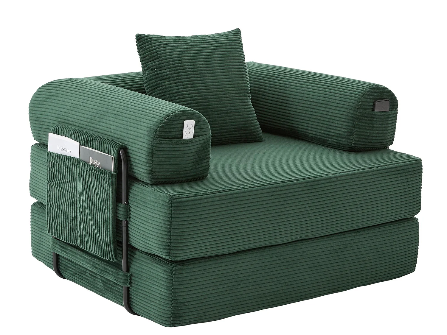 Opvouwbare Slaapfauteuil van Ribfluweel met Kussen, LVHOM Modulaire Vouwbank zonder Montage voor Woonkamer, Slaapkamer en Balkon - 112x95x67cm