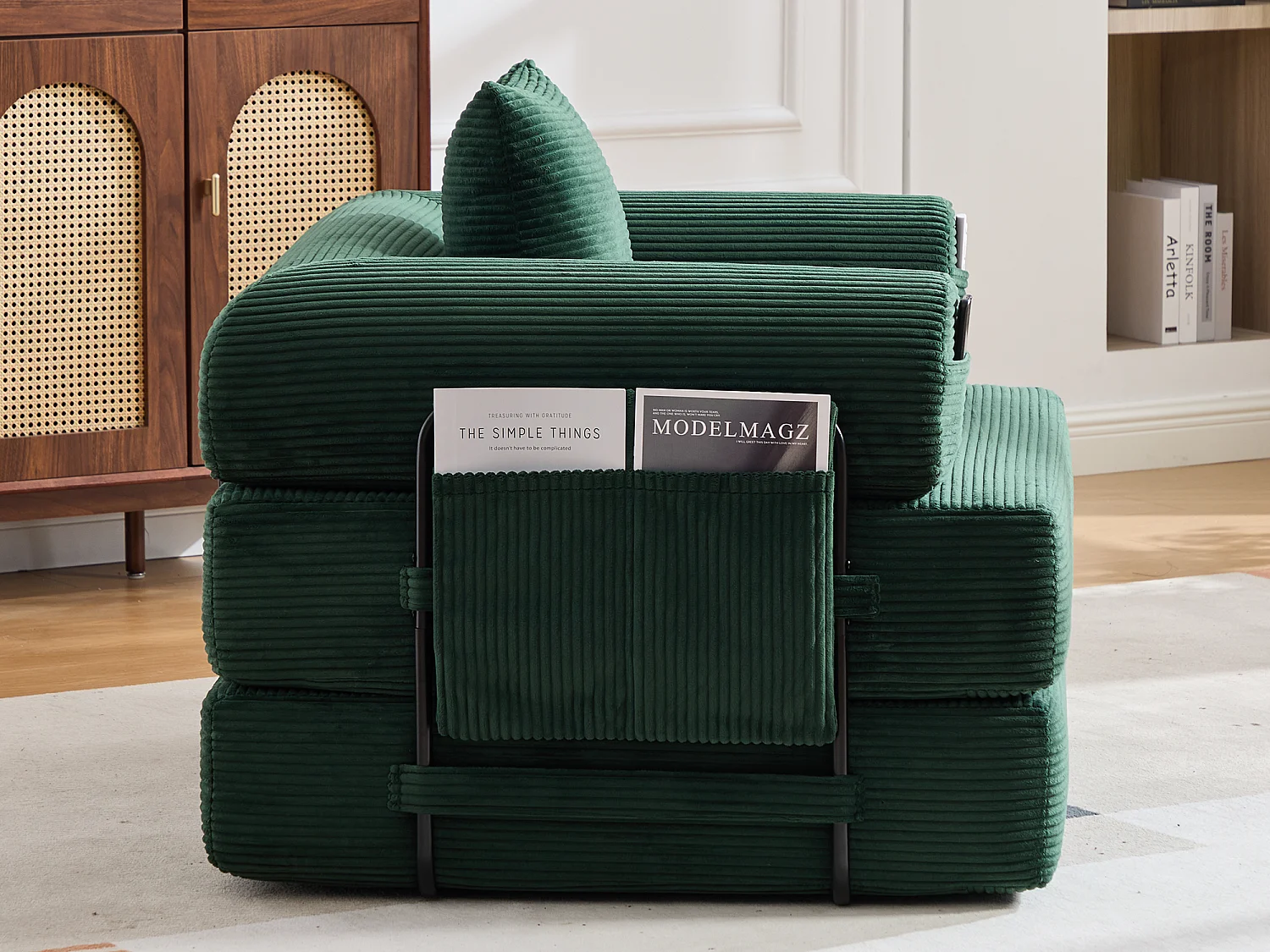 Opvouwbare Slaapfauteuil van Ribfluweel met Kussen, LVHOM Modulaire Vouwbank zonder Montage voor Woonkamer, Slaapkamer en Balkon - 112x95x67cm