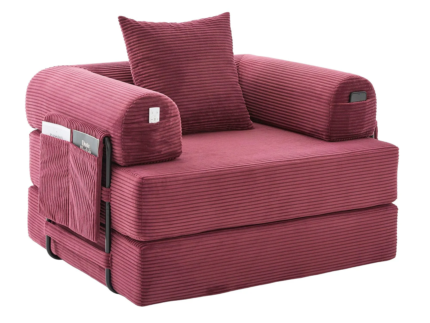 Chauffeuse Convertible en Velours Côtelé avec Coussin, LVHOM Canapé Modulable Pliable sans Montage pour Salon, Chambre et Balcon - 112x95x67cm