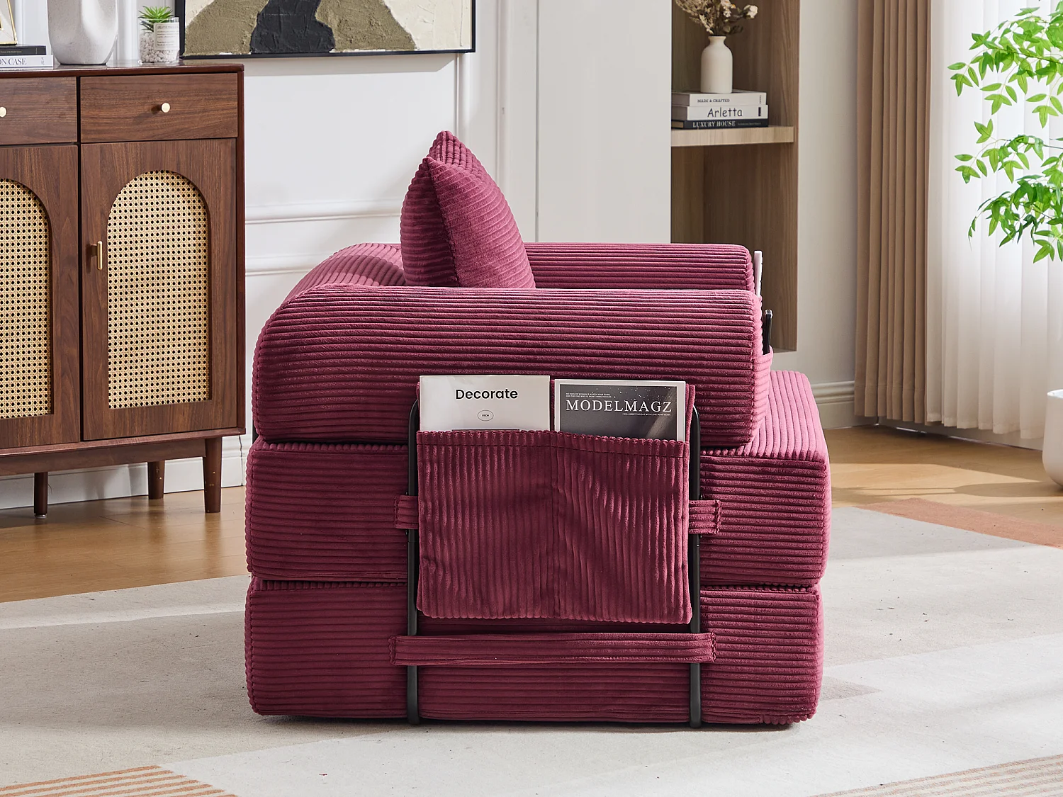 Chauffeuse Convertible en Velours Côtelé avec Coussin, LVHOM Canapé Modulable Pliable sans Montage pour Salon, Chambre et Balcon - 112x95x67cm