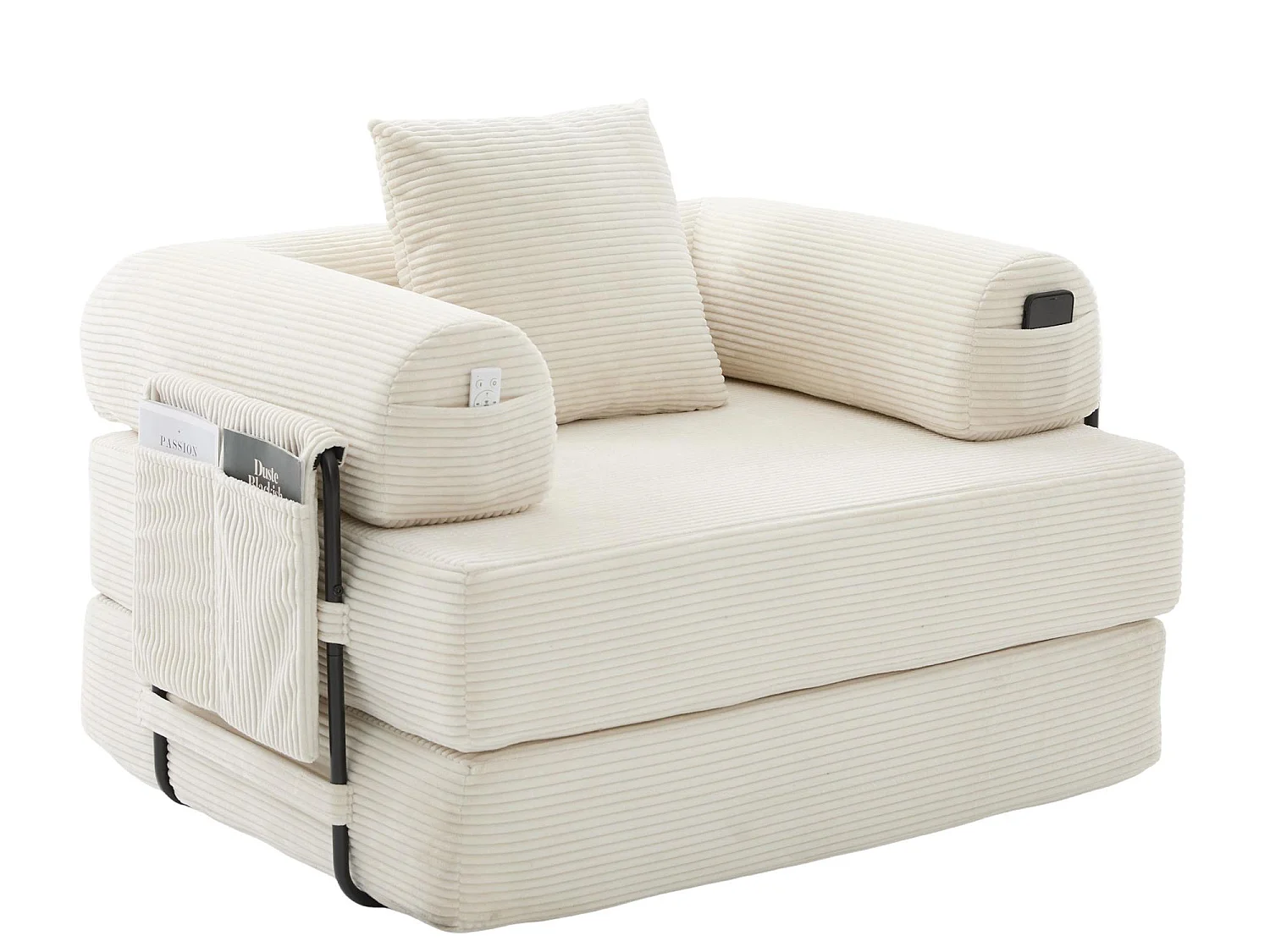 Chauffeuse Convertible en Velours Côtelé avec Coussin, LVHOM Canapé Modulable Pliable sans Montage pour Salon, Chambre et Balcon - 112x95x67cm