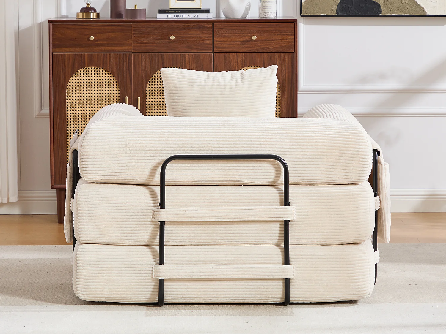 Chauffeuse Convertible en Velours Côtelé avec Coussin, LVHOM Canapé Modulable Pliable sans Montage pour Salon, Chambre et Balcon - 112x95x67cm