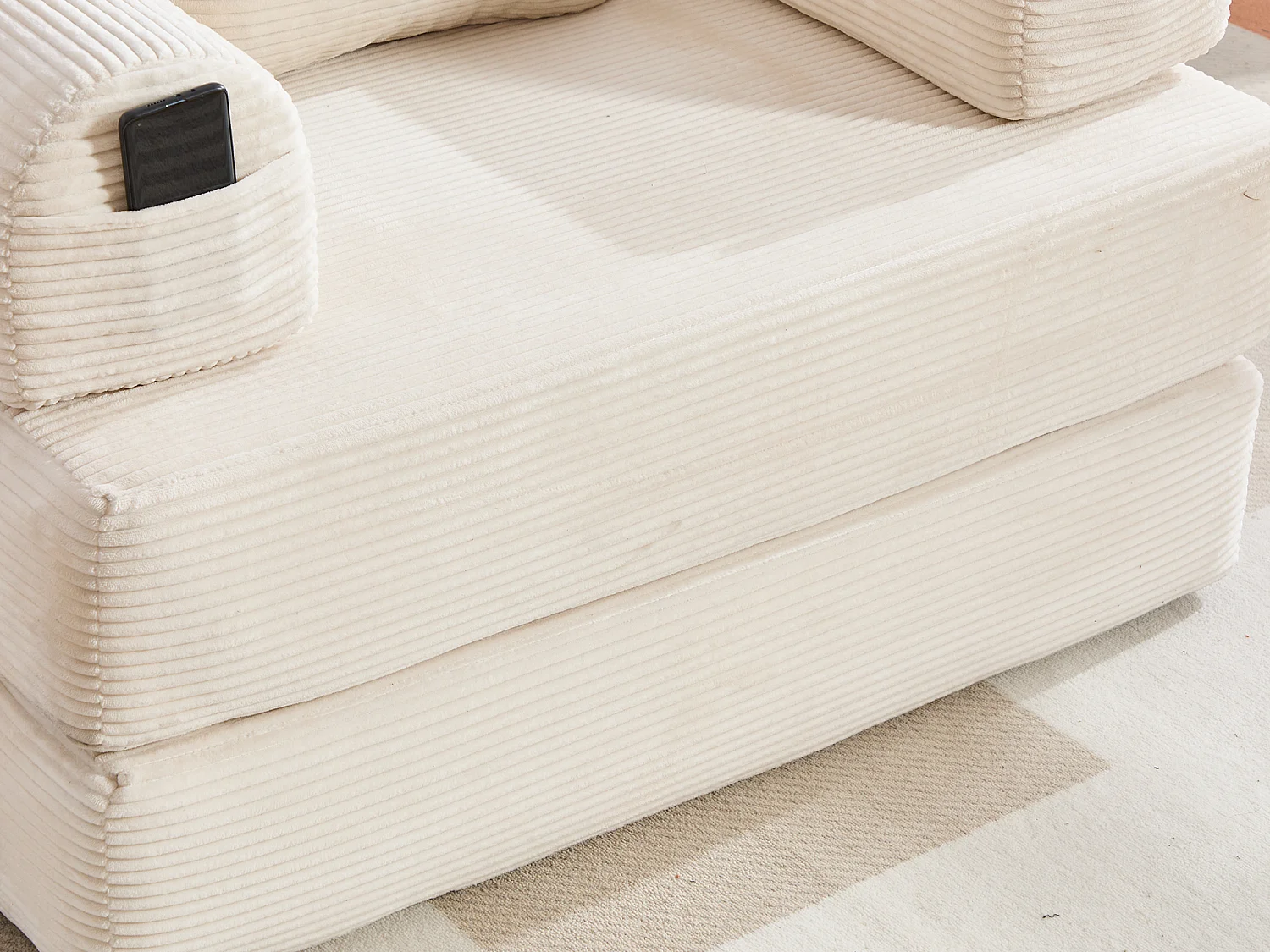 Chauffeuse Convertible en Velours Côtelé avec Coussin, LVHOM Canapé Modulable Pliable sans Montage pour Salon, Chambre et Balcon - 112x95x67cm