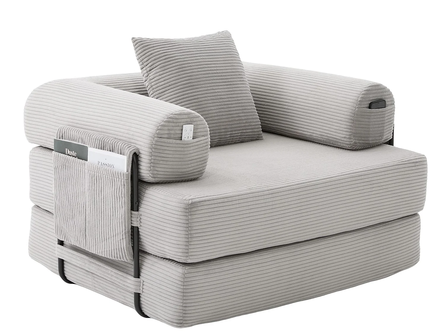 Opvouwbare Slaapfauteuil van Ribfluweel met Kussen, LVHOM Modulaire Vouwbank zonder Montage voor Woonkamer, Slaapkamer en Balkon - 112x95x67cm