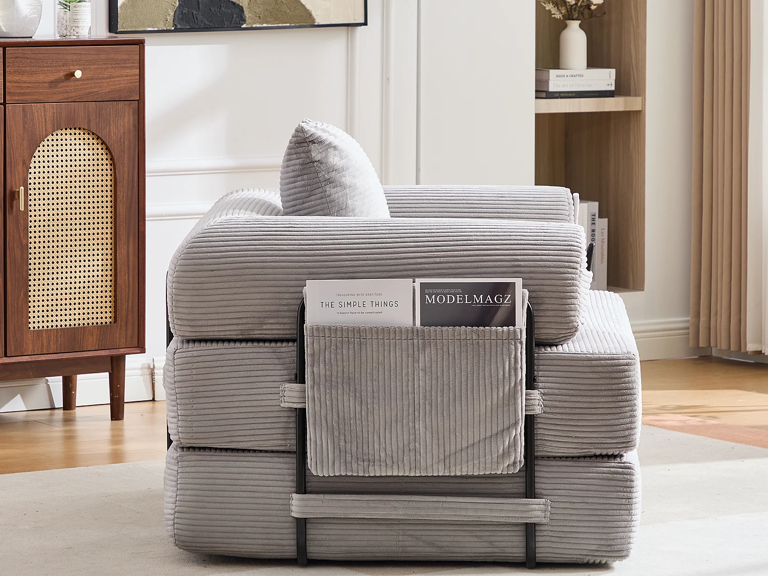 Opvouwbare Slaapfauteuil van Ribfluweel met Kussen, LVHOM Modulaire Vouwbank zonder Montage voor Woonkamer, Slaapkamer en Balkon - 112x95x67cm