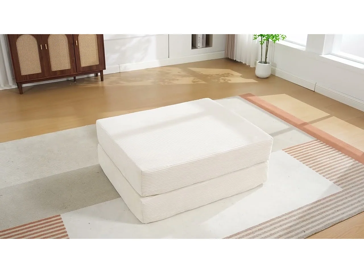 Chauffeuse Convertible en Velours Côtelé avec Coussin, LVHOM Canapé Modulable Pliable sans Montage pour Salon, Chambre et Balcon - 112x95x67cm