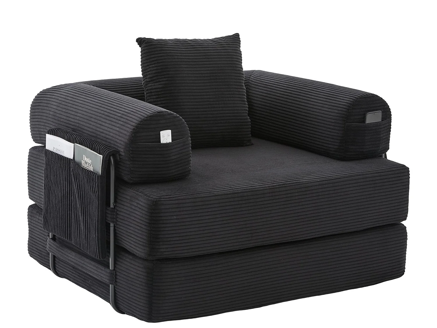 Chauffeuse Convertible en Velours Côtelé avec Coussin, LVHOM Canapé Modulable Pliable sans Montage pour Salon, Chambre et Balcon - 112x95x67cm