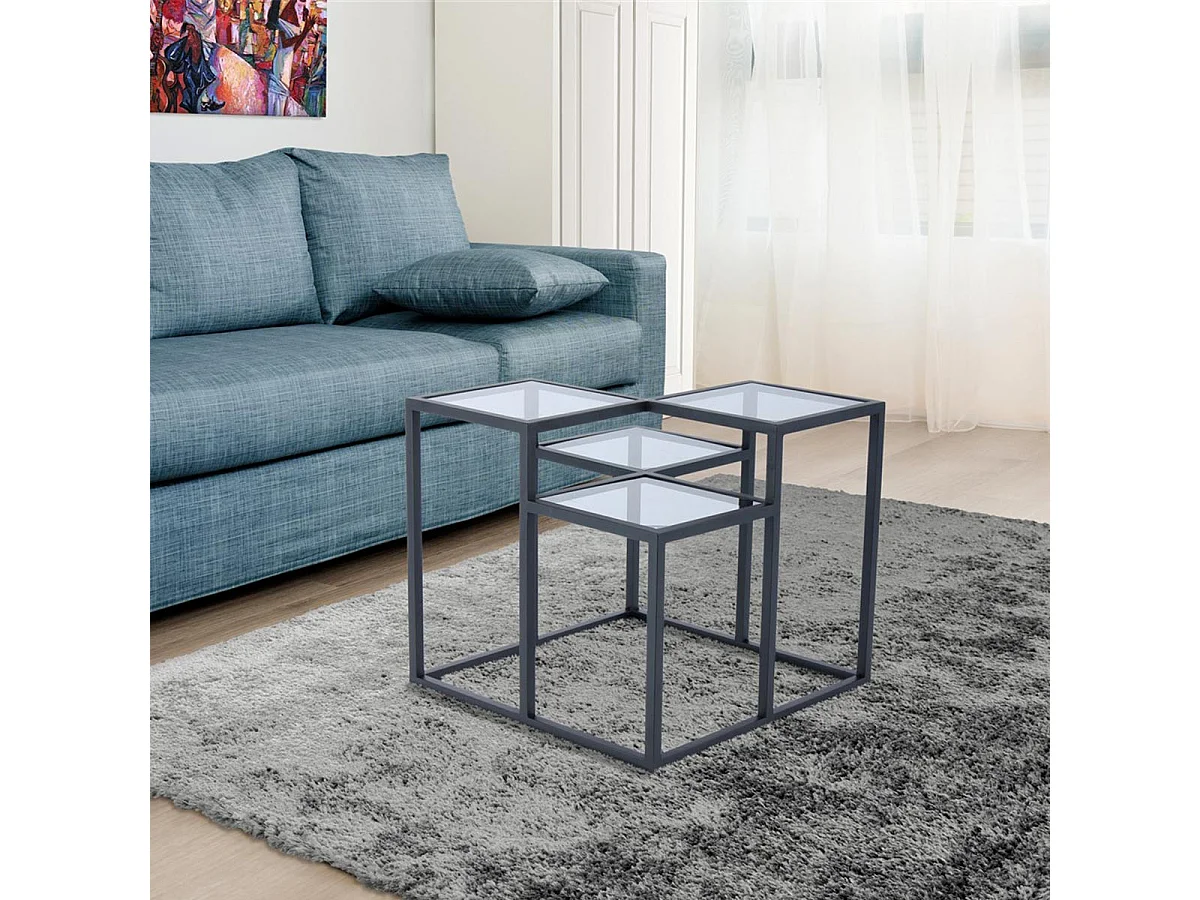 Table d'Appoint 4 Plateaux "Steps" 60cm Noir