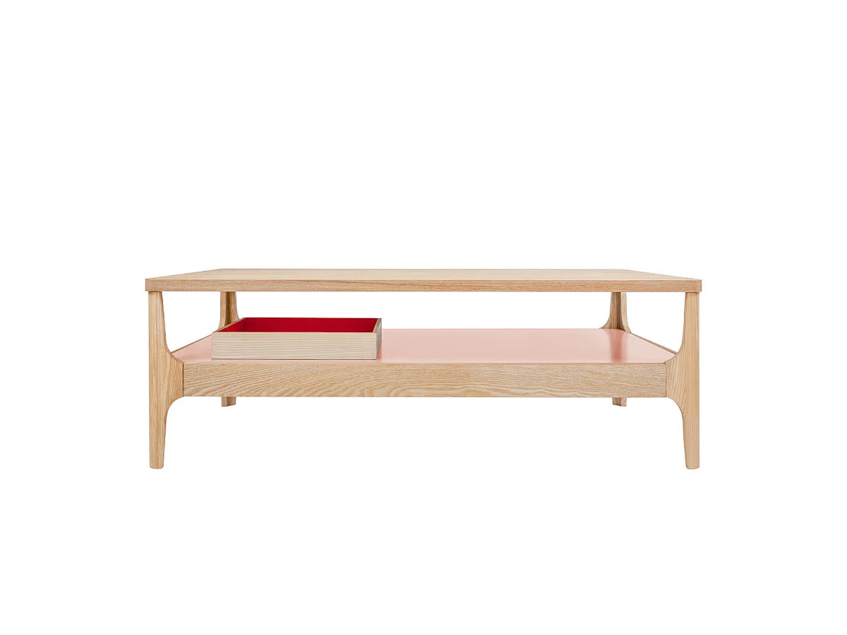 Table Basse 2 Plateaux "Addison" 120cm Naturel & Rose