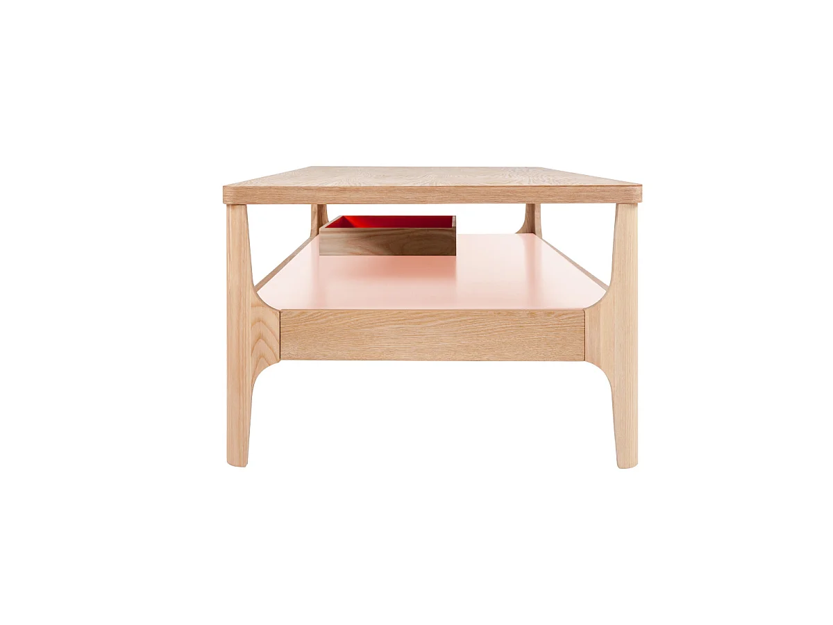 Table Basse 2 Plateaux "Addison" 120cm Naturel & Rose