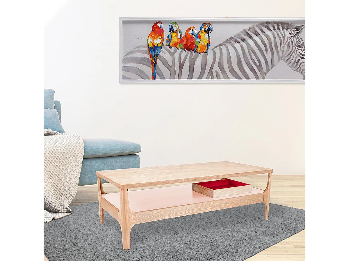 Table Basse 2 Plateaux "Addison" 120cm Naturel & Rose