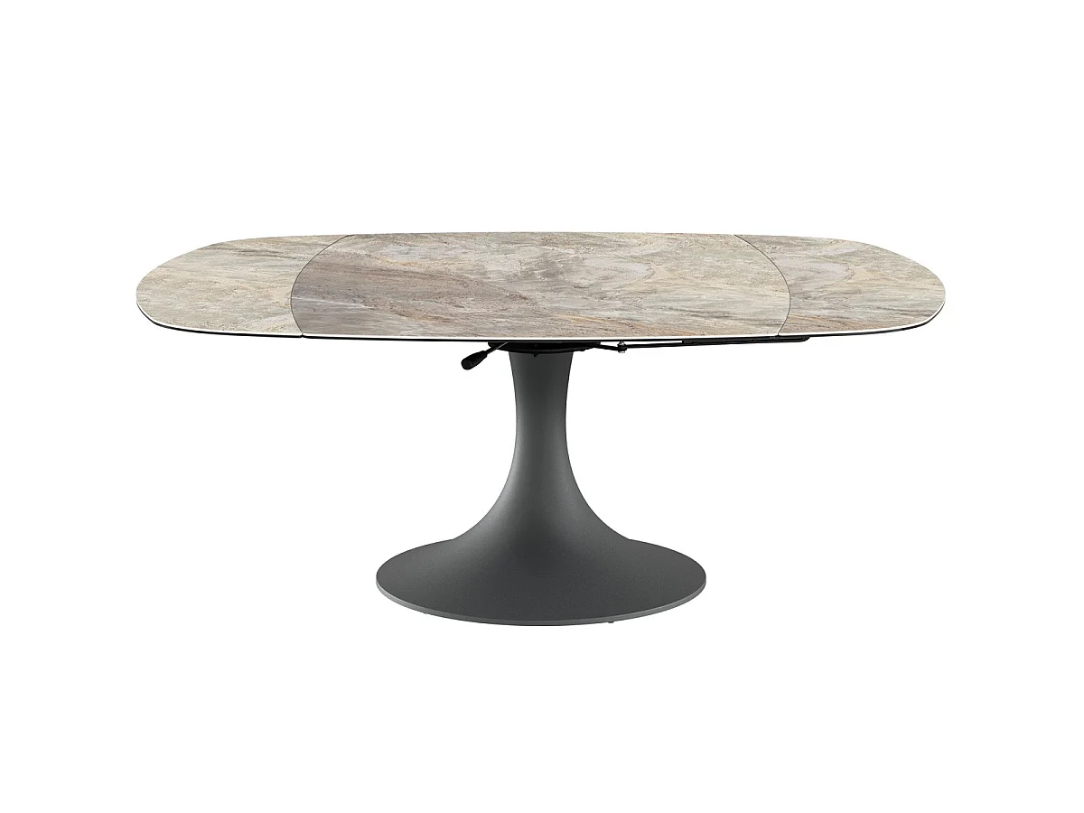 Table à manger extensible automatique 6/8 pers. en céramique effet Marbre taupe et piètement noir 115/190x190 cm - Sabbia