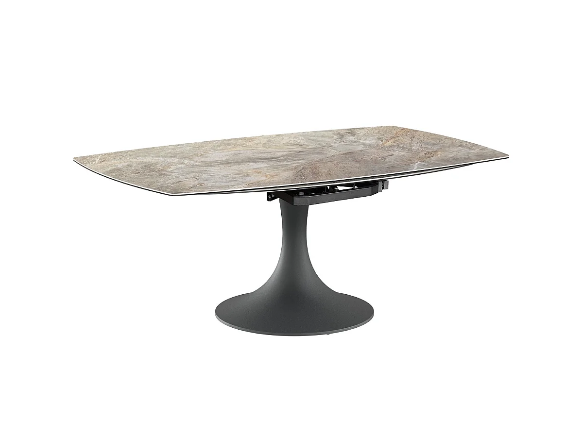 Table à manger extensible automatique 6/8 pers. en céramique effet Marbre taupe et piètement noir 115/190x190 cm - Sabbia