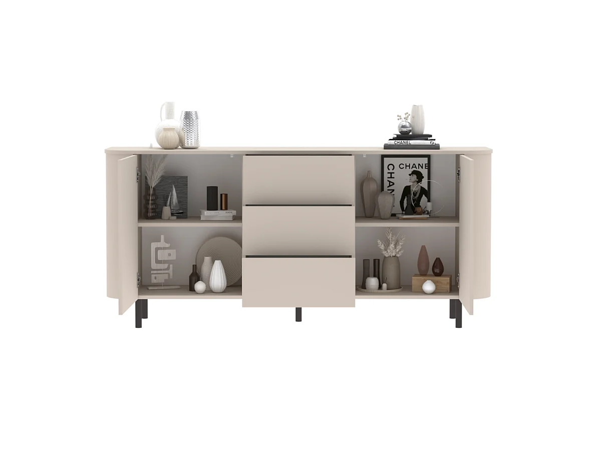 Buffet 2 portes et 3 tiroirs, bords arrondis cashmere L180,2 cm - BORA