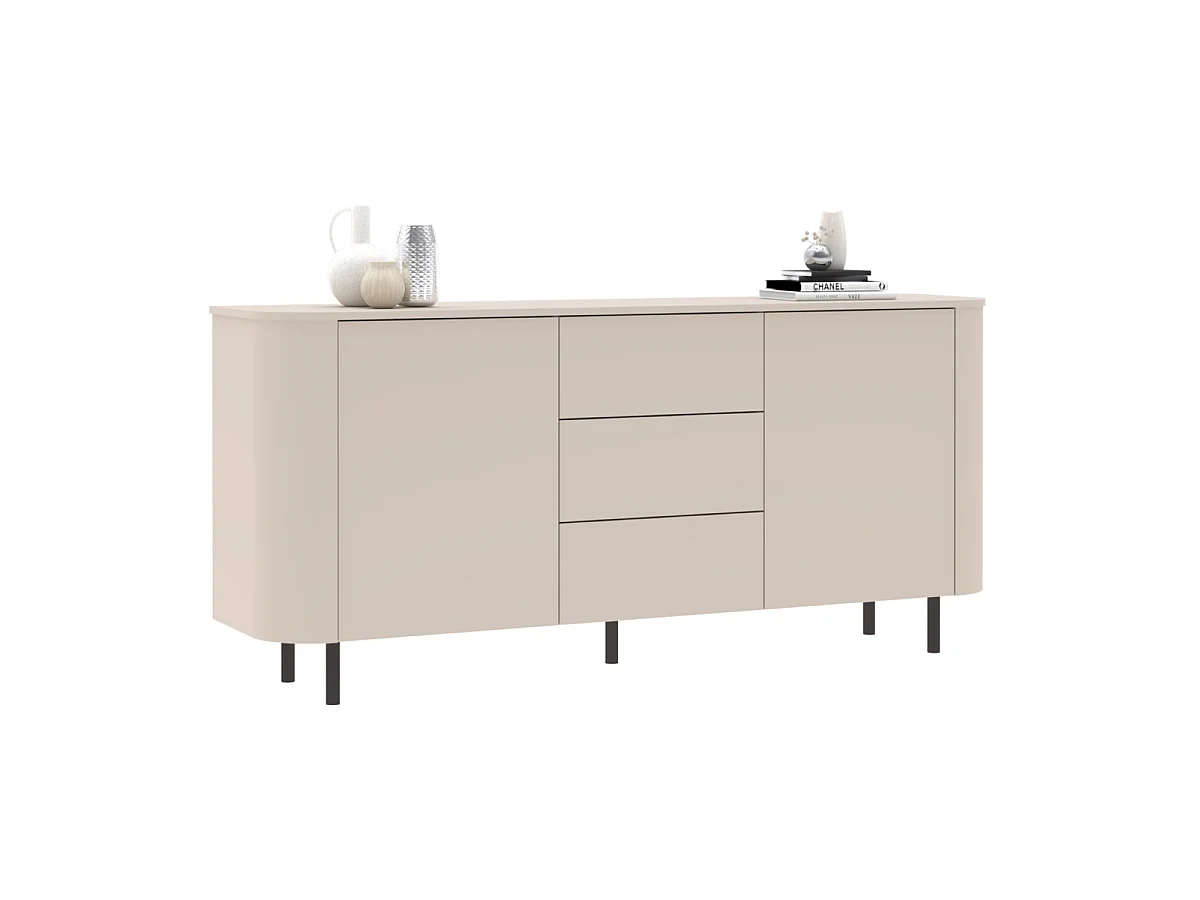 Buffet 2 portes et 3 tiroirs, bords arrondis cashmere L180,2 cm - BORA
