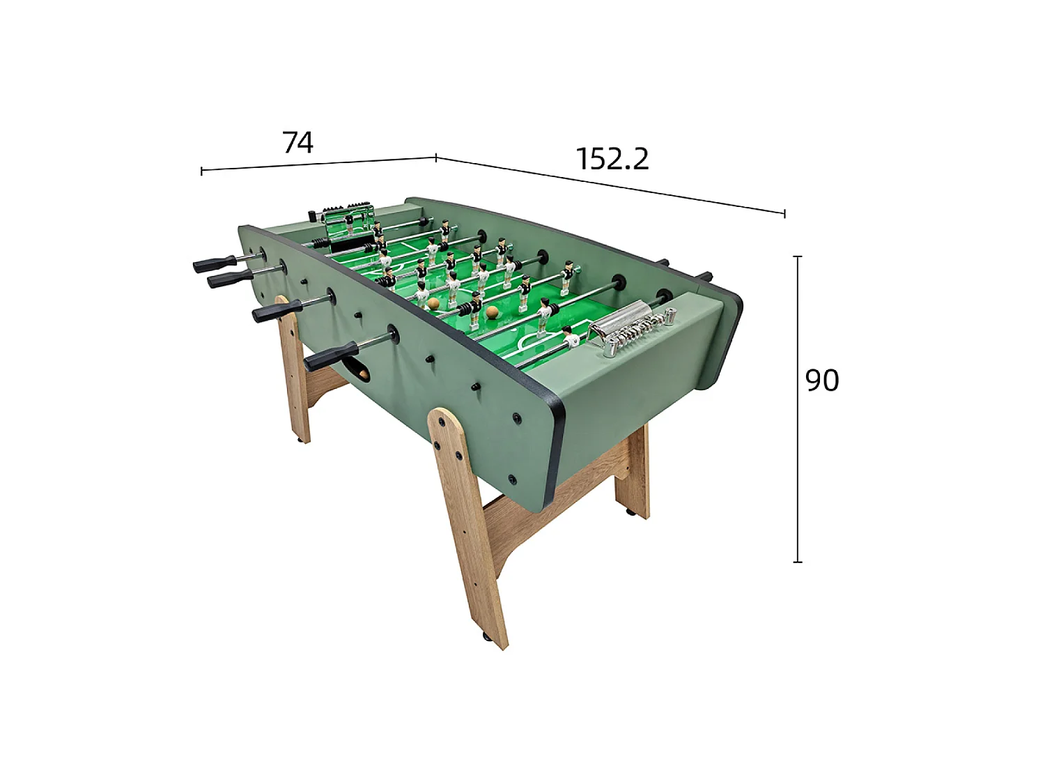 Babyfoot vert olive et effet bois avec barres télescopiques BRESIL