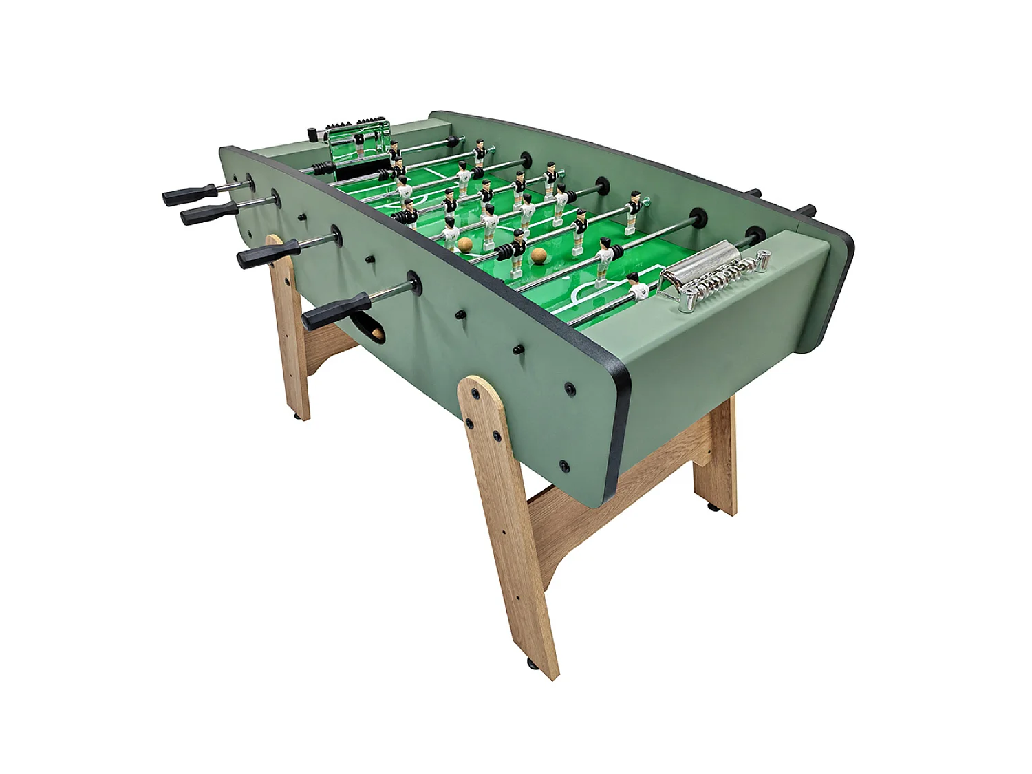 Babyfoot vert olive et effet bois avec barres télescopiques BRESIL