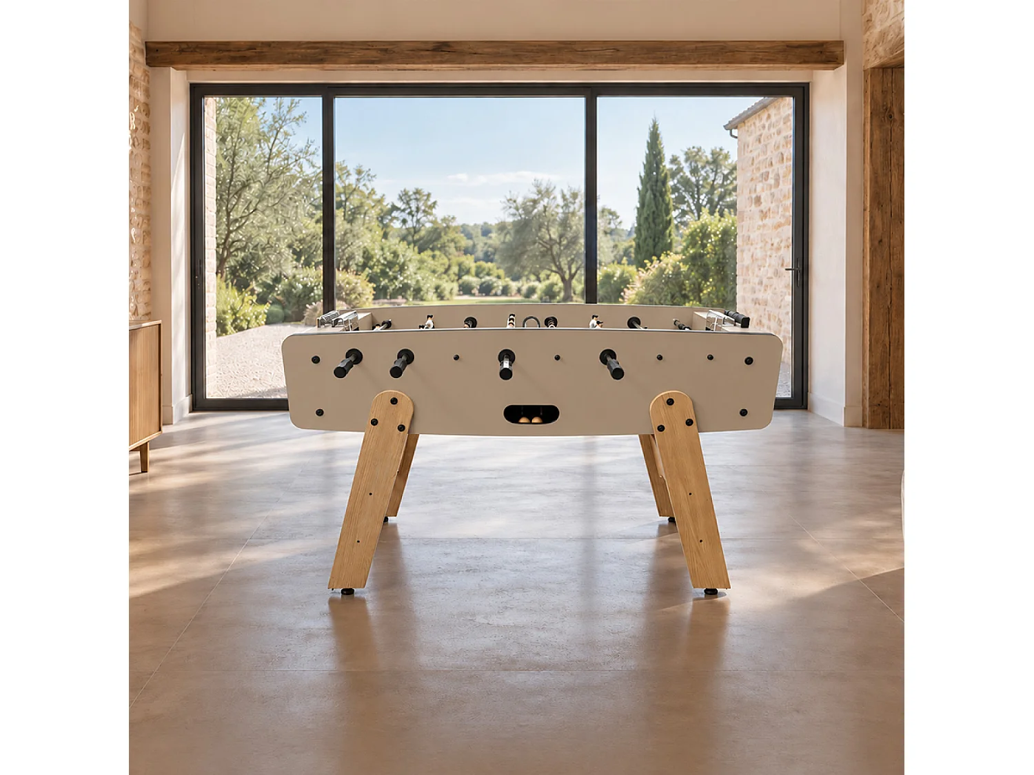 Babyfoot taupe et effet bois avec barres télescopiques BRESIL