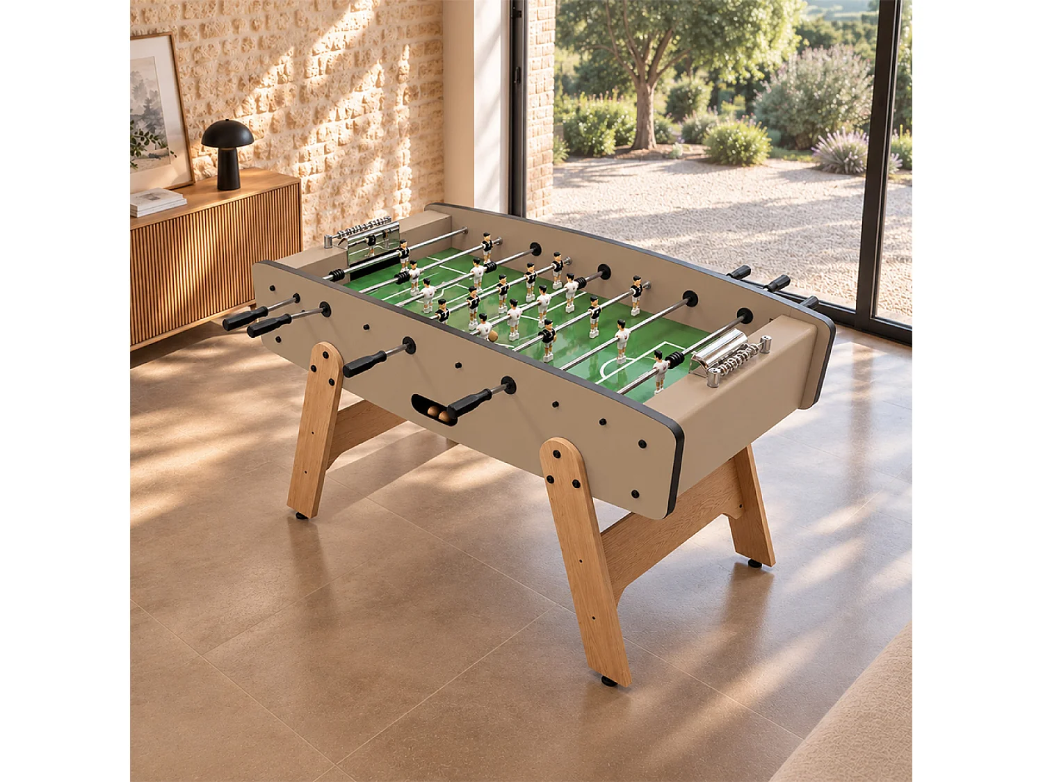 Babyfoot taupe et effet bois avec barres télescopiques BRESIL