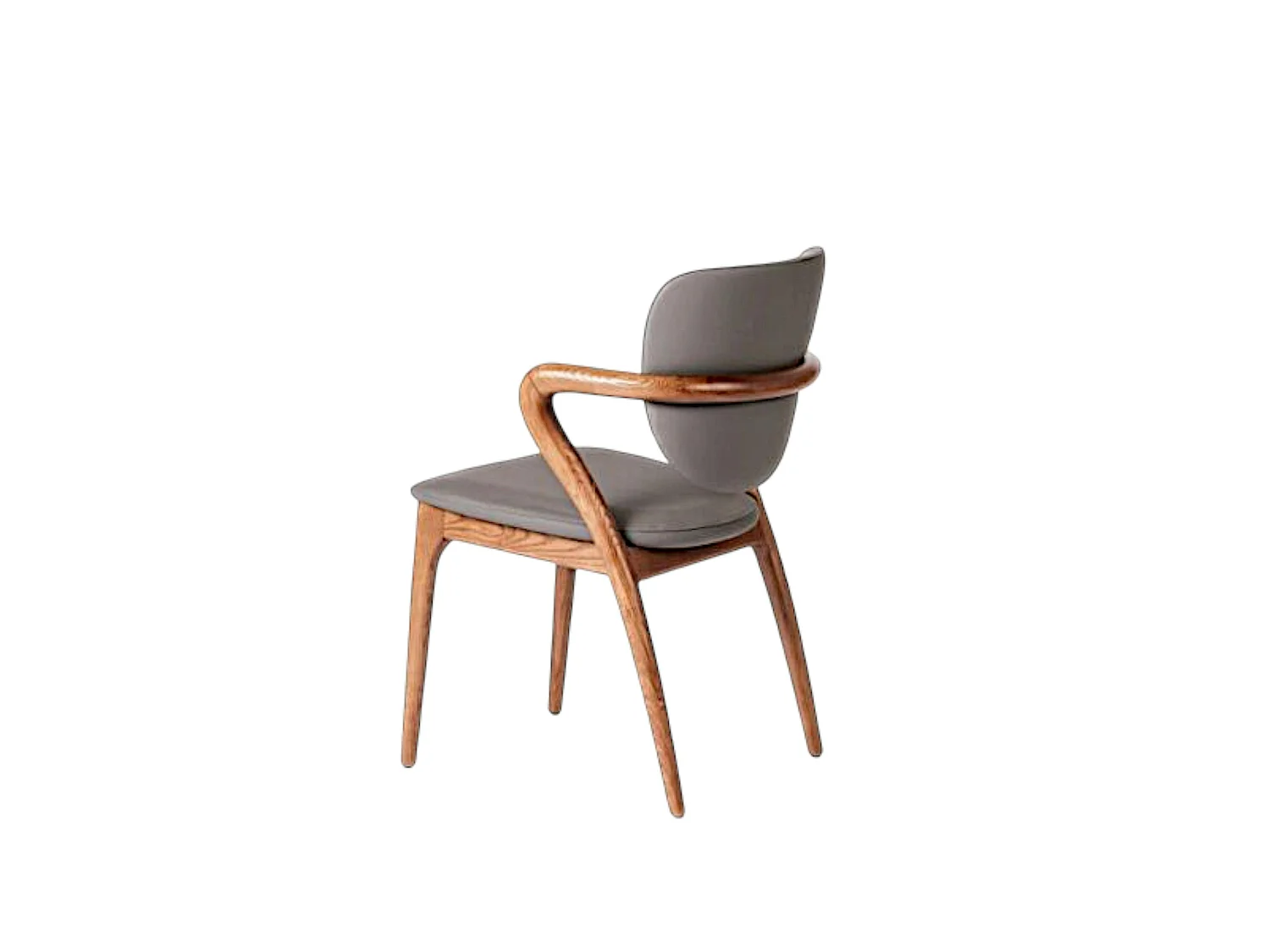 Chaise en cuir gris foncé, accoudoirs bois brun ALDER