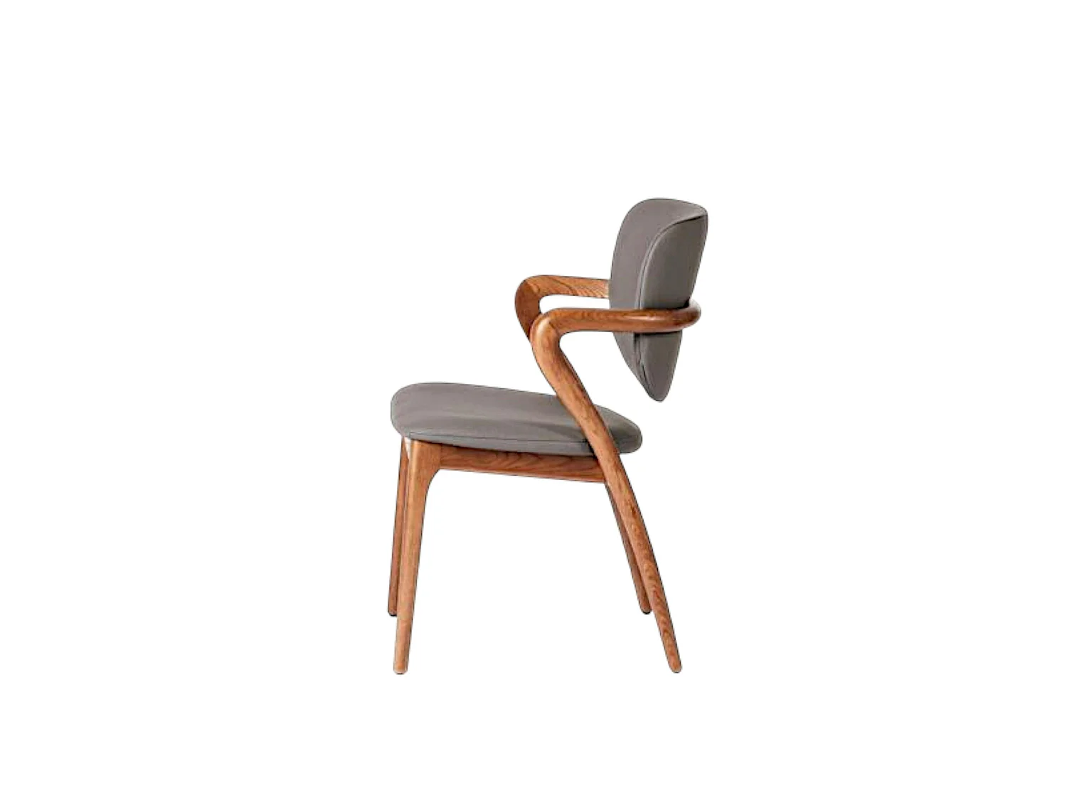 Chaise en cuir gris foncé, accoudoirs bois brun ALDER