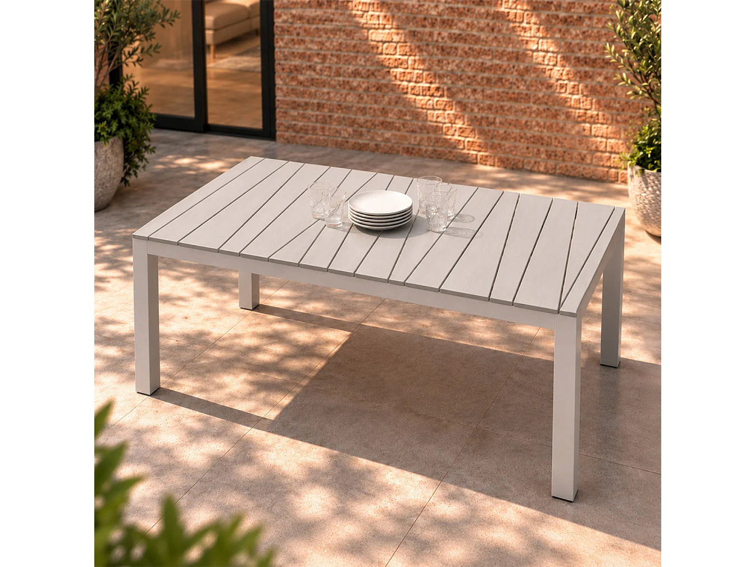 Table de jardin en aluminium blanc et gris clair 150 cm SIDERNO