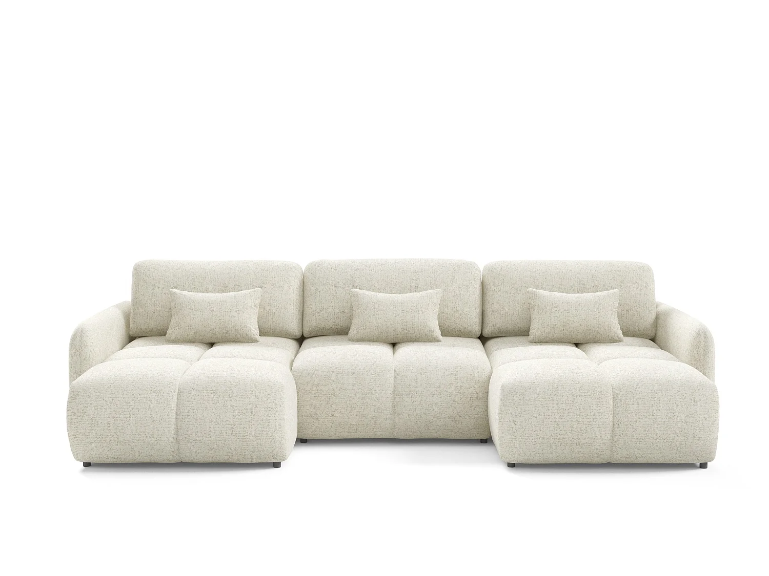 Canapé panoramique 5 places BUFFOLO U, tissu chiné, assises ultra moelleuses effet nuage, confort irrésistible crème