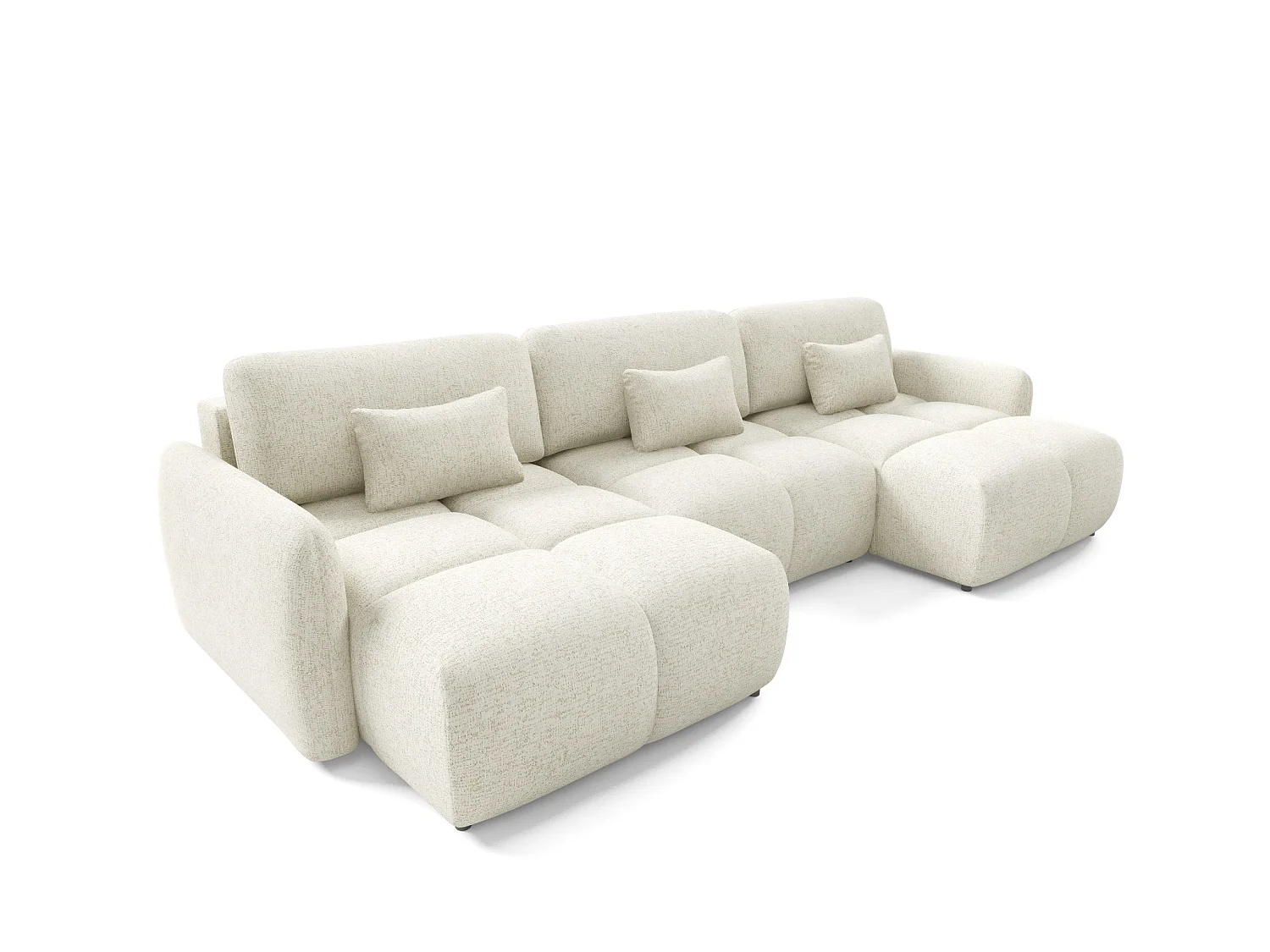 Canapé panoramique 5 places BUFFOLO U, tissu chiné, assises ultra moelleuses effet nuage, confort irrésistible crème