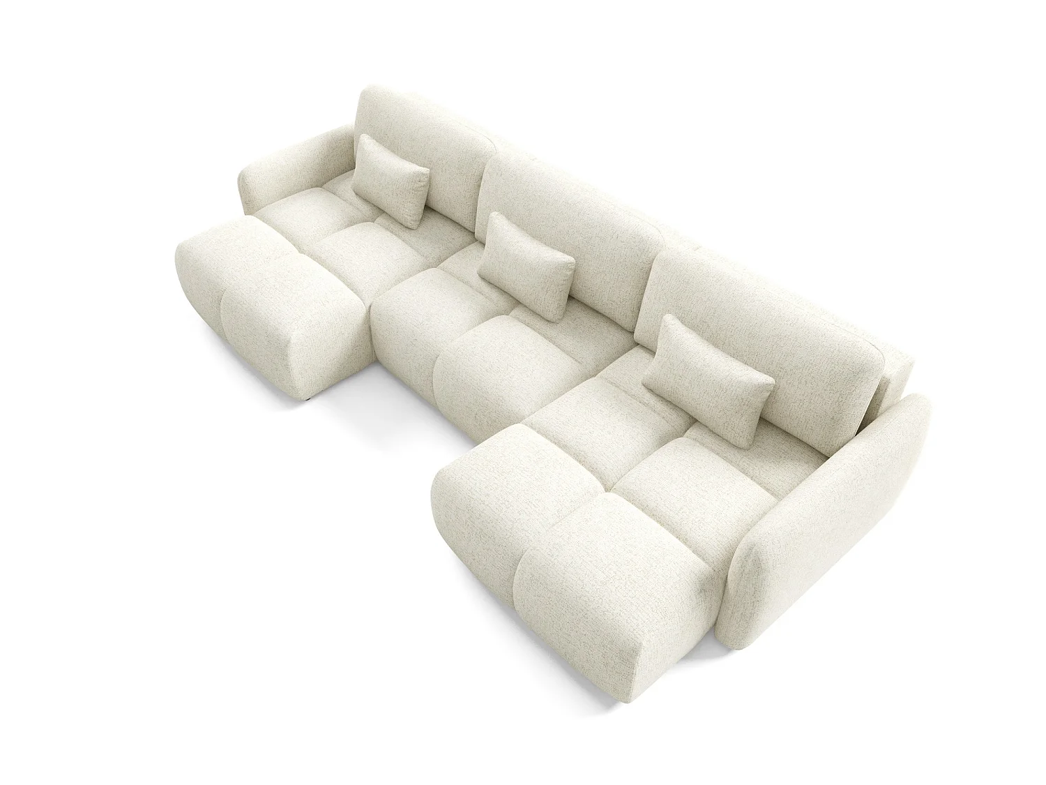 Canapé panoramique 5 places BUFFOLO U, tissu chiné, assises ultra moelleuses effet nuage, confort irrésistible crème