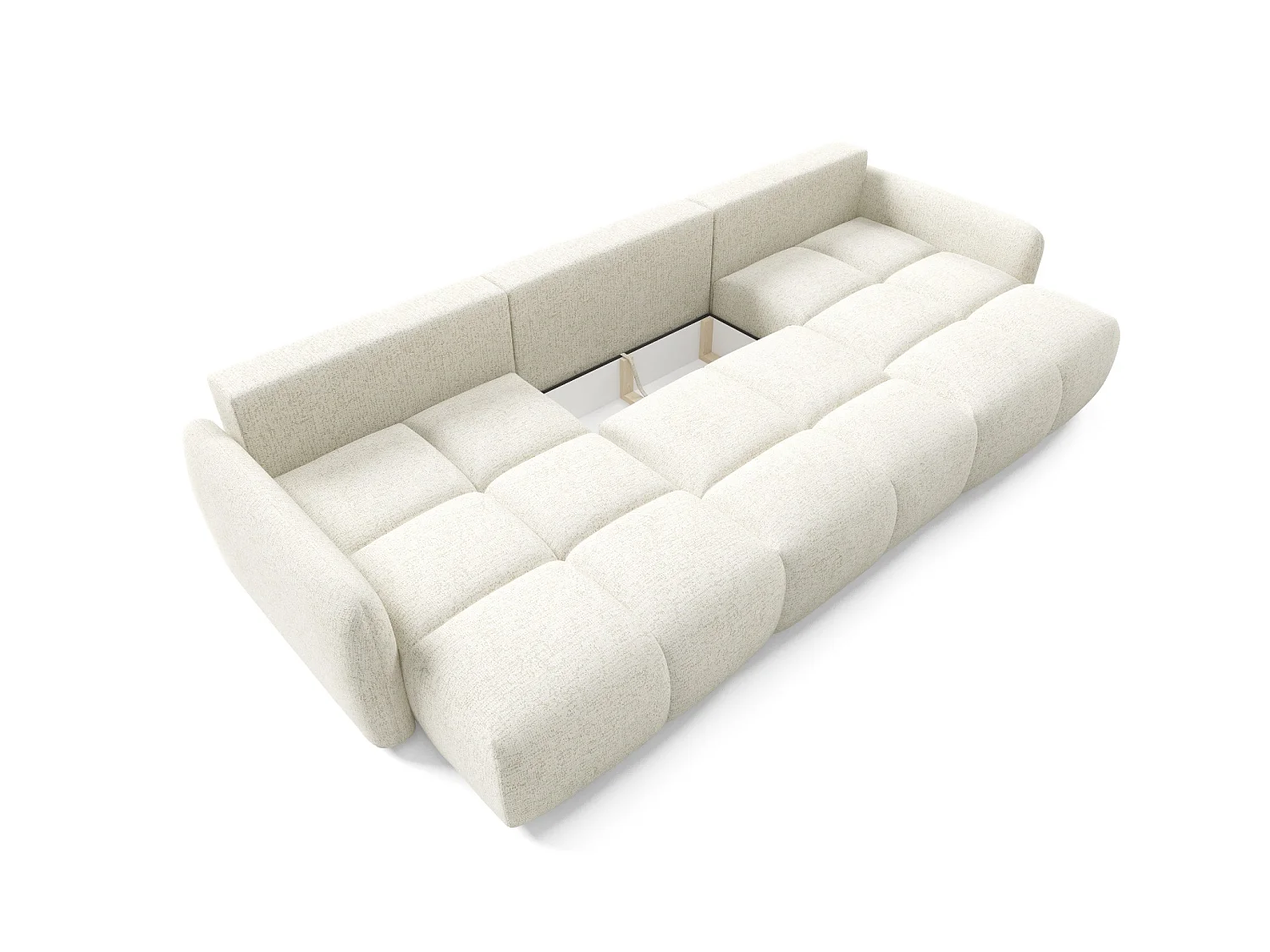 Canapé panoramique 5 places BUFFOLO U, tissu chiné, assises ultra moelleuses effet nuage, confort irrésistible crème