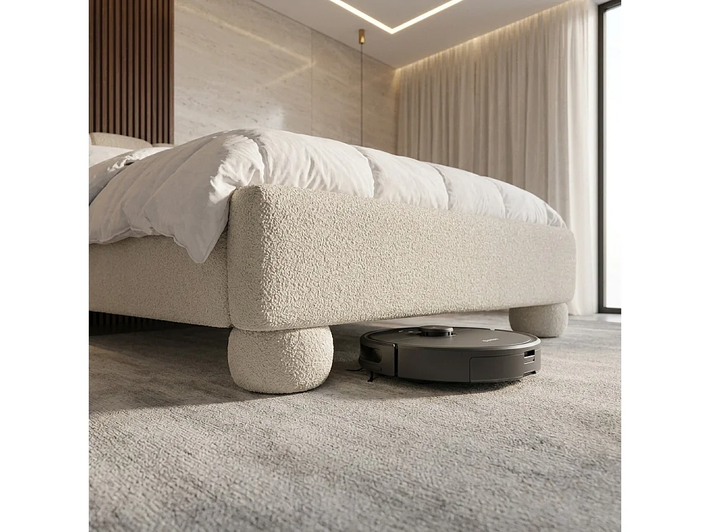 LIT REMBOURRÉ MONA 2 avec coffre de rangement et sommier à lattes SPACE PLUS ROBO-FRIENDLY 160x200-CORAL50 taupe
