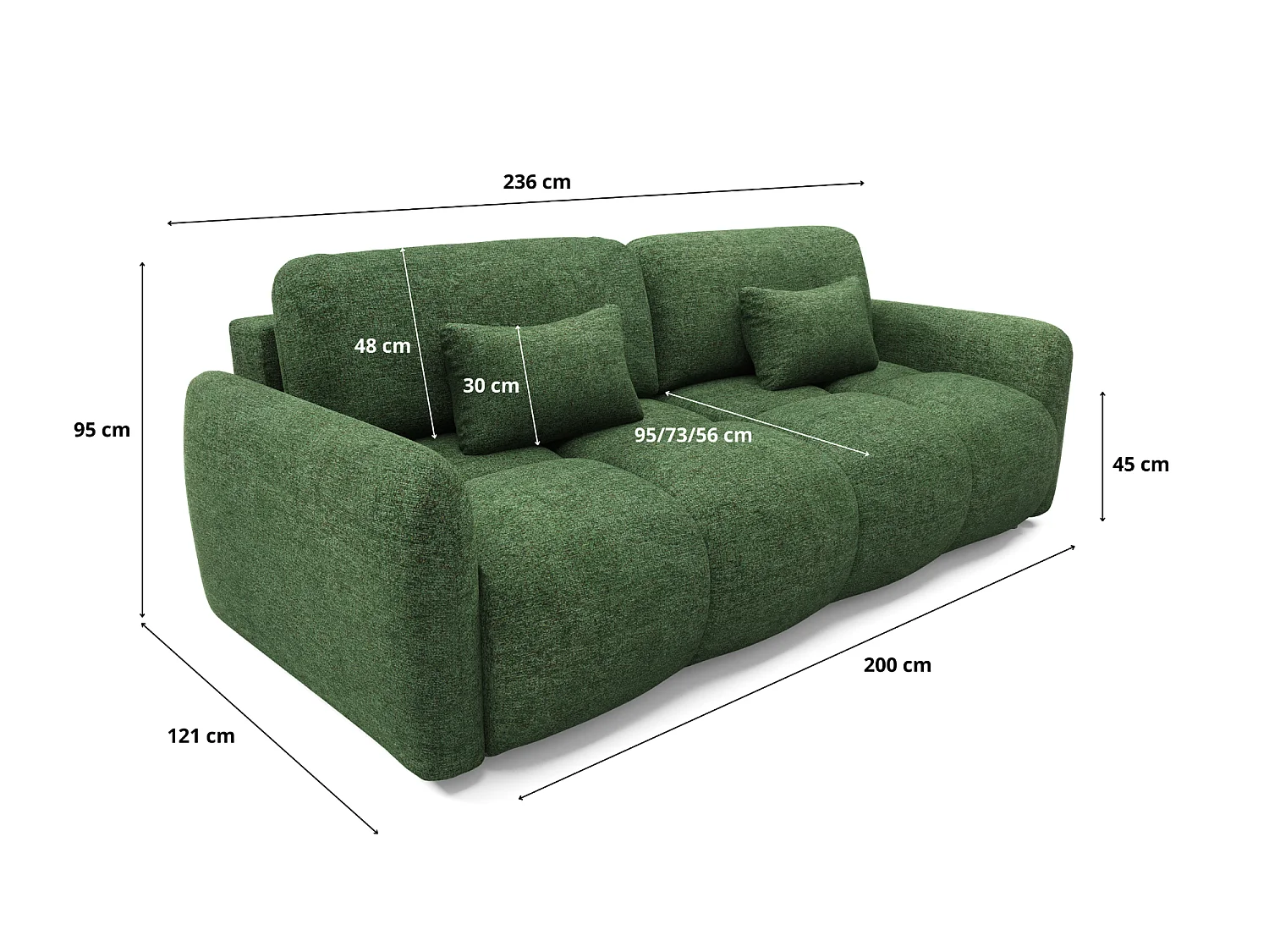4-zits slaapbank SOFA BUFFOLO, flesgroenkleurige gemêleerde stof, ultrazachte zitkussens met wolkachtig comfort, onweerstaanbaar zitcomfort