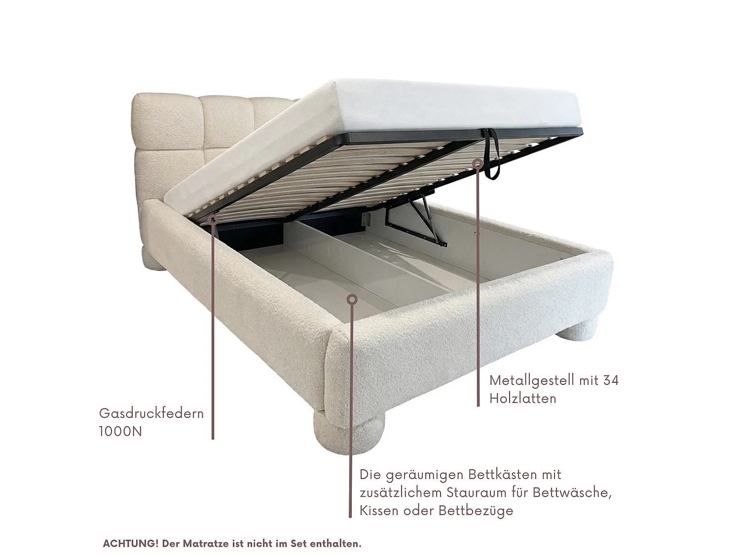 ŁÓŻKO TAPICEROWANE MONA 2 z pojemnikiem na pościel i stelażem SPACE PLUS ROBO-FRIENDLY 140x200-CORAL15 kremowy