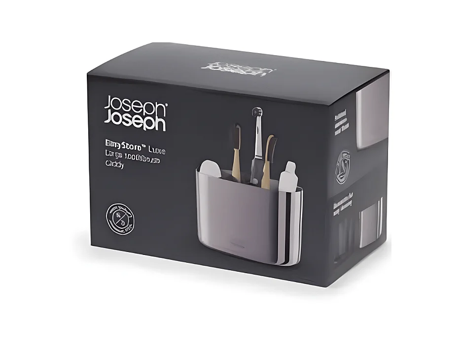 Porta spazzolini grande Joseph Joseph EasyStore Luxe in acciaio inox, organizer per spazzolini da denti e dentifricio, divisore pratico e facile da pulire
