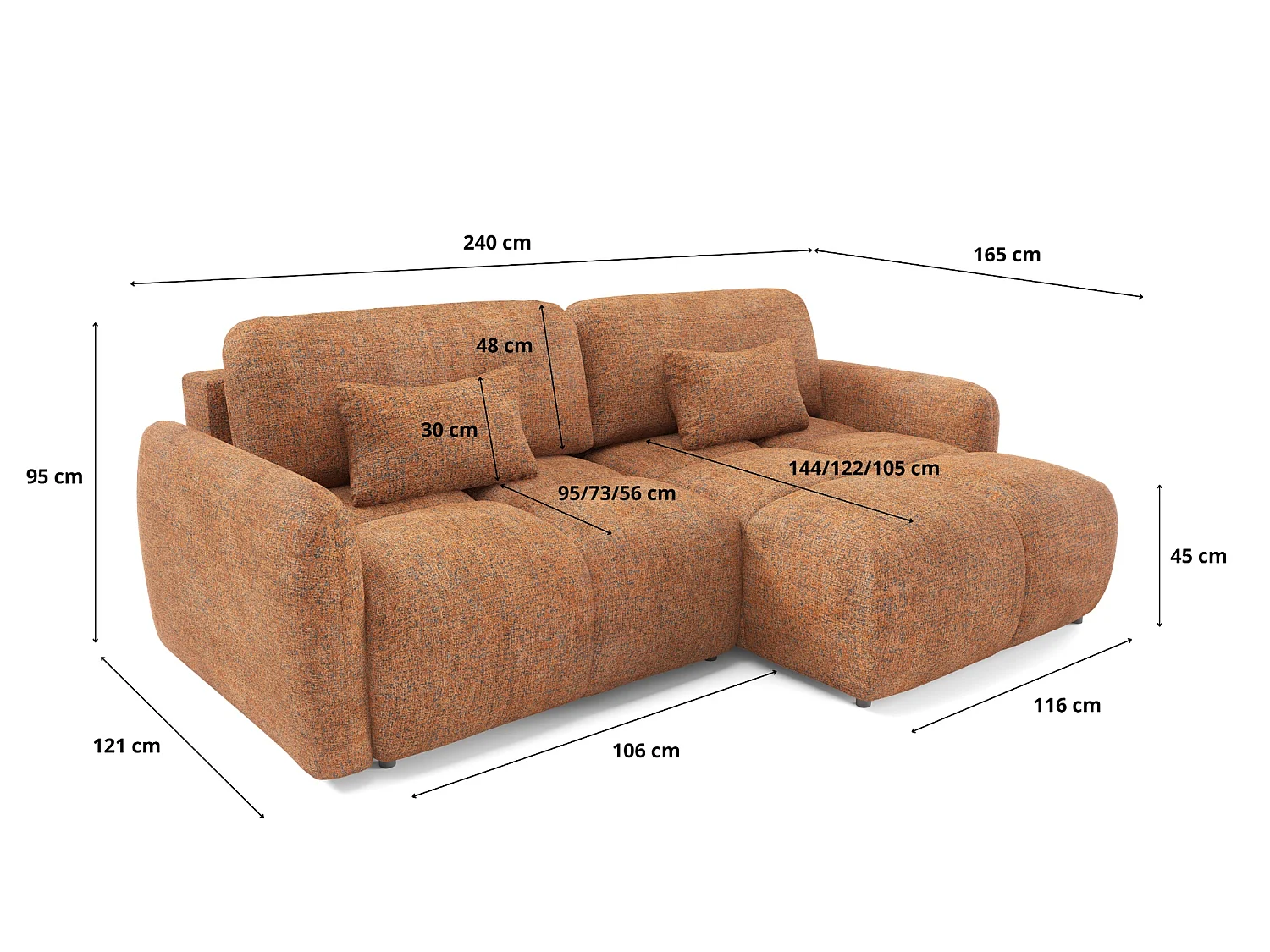 4-zits slaapbank hoekmodel BUFFOLO L, gemêleerde stof, ultrazachte zitplaatsen met wolkachtig comfort, onweerstaanbaar zitcomfort, koperkleurig