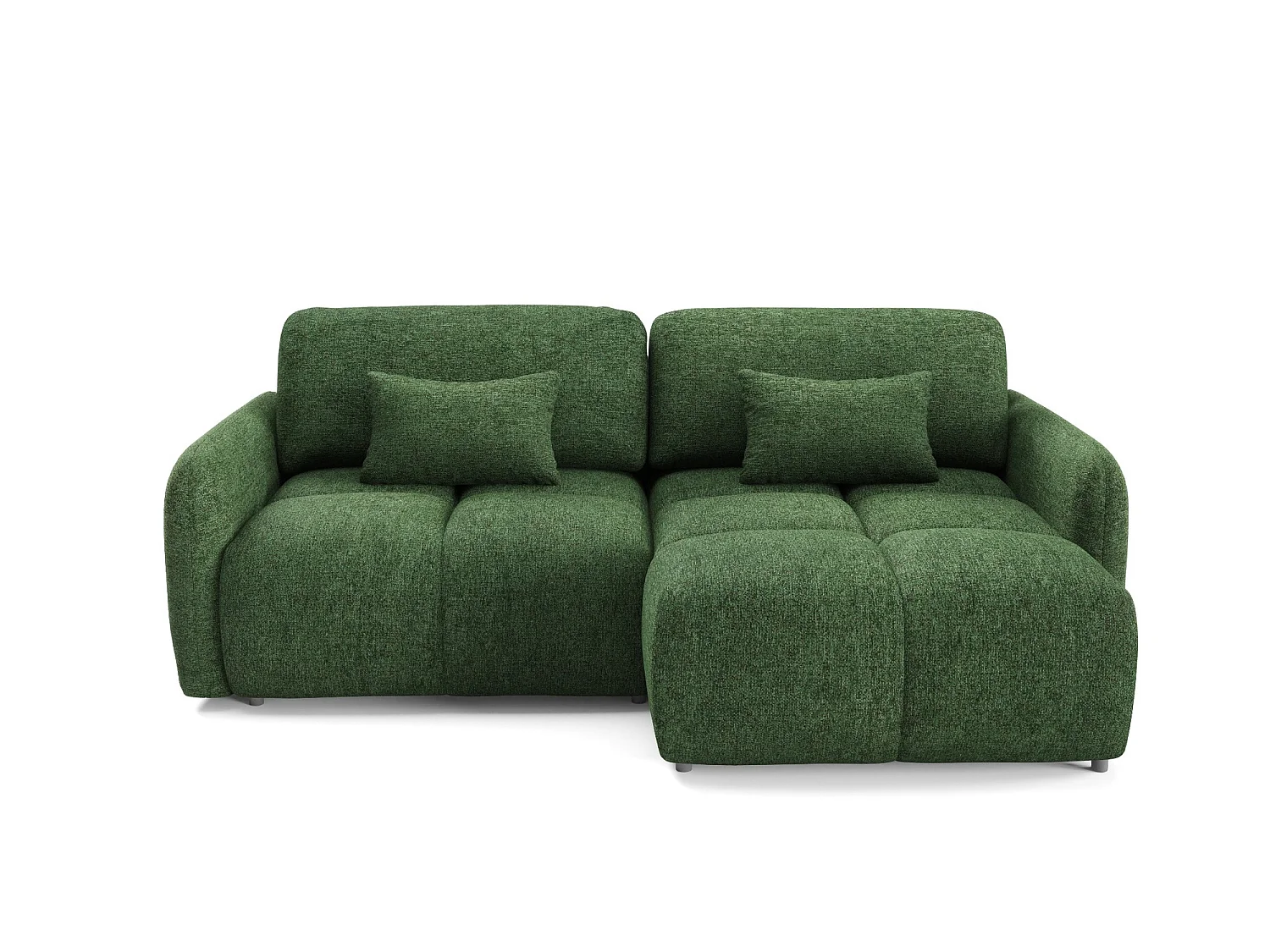 Canapé d’angle convertible 4 places BUFFOLO L, tissu chiné, assises ultra moelleuses effet nuage, confort irrésistible vert foncé