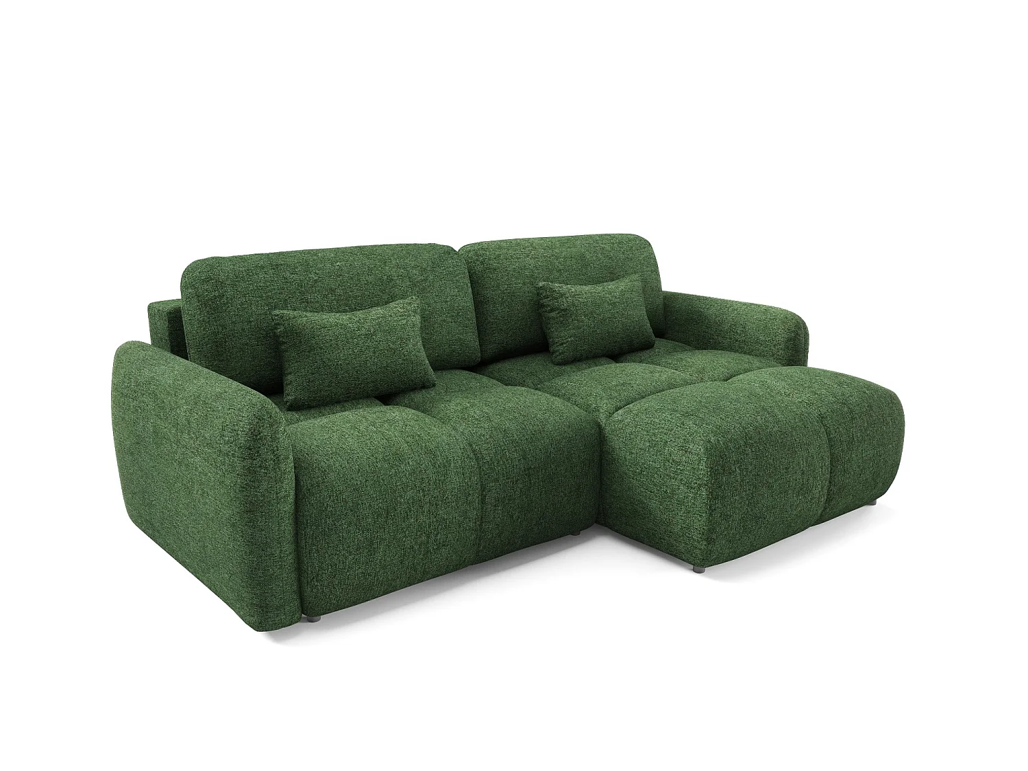 Canapé d’angle convertible 4 places BUFFOLO L, tissu chiné, assises ultra moelleuses effet nuage, confort irrésistible vert foncé
