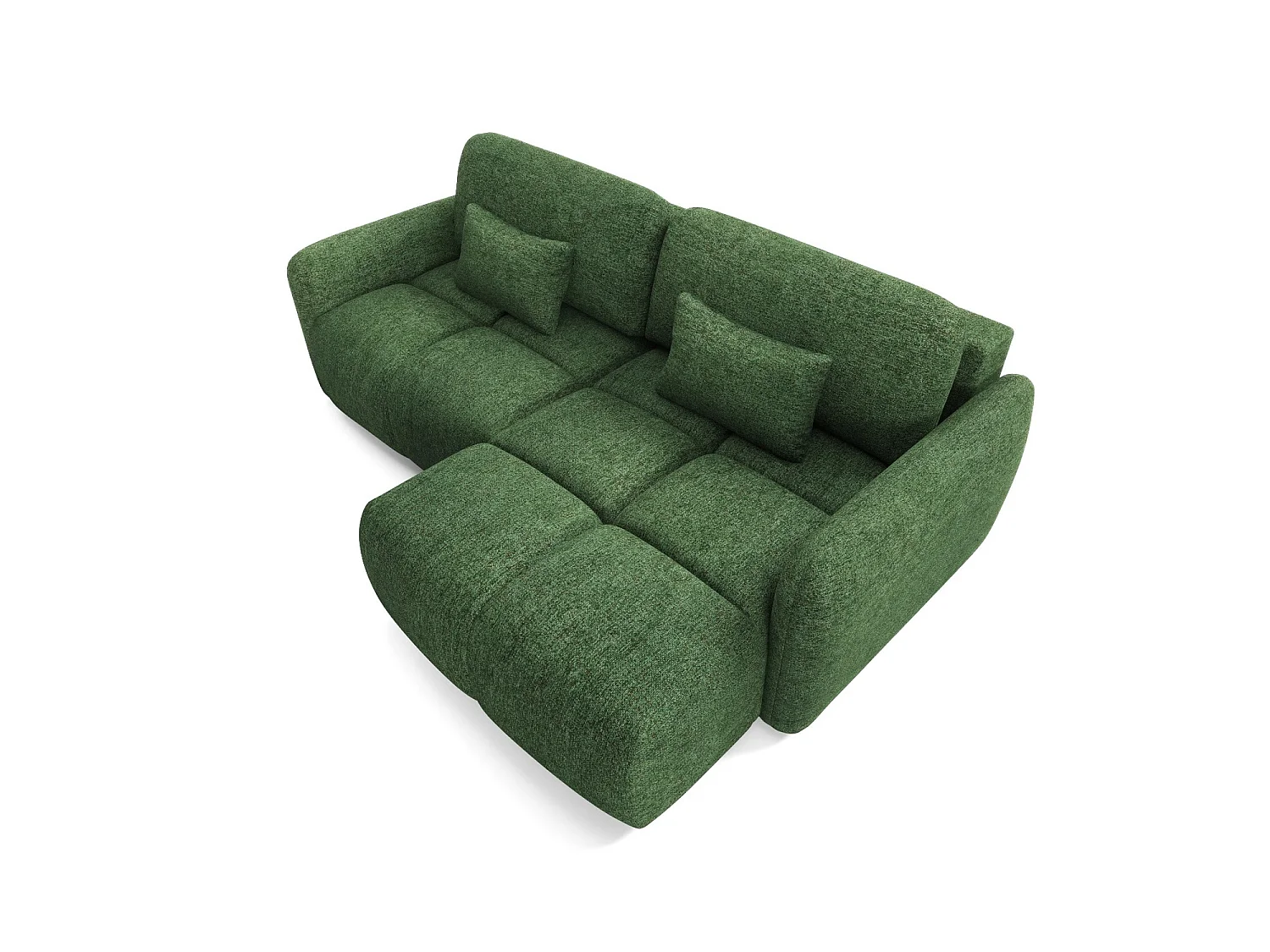 Canapé d’angle convertible 4 places BUFFOLO L, tissu chiné, assises ultra moelleuses effet nuage, confort irrésistible vert foncé