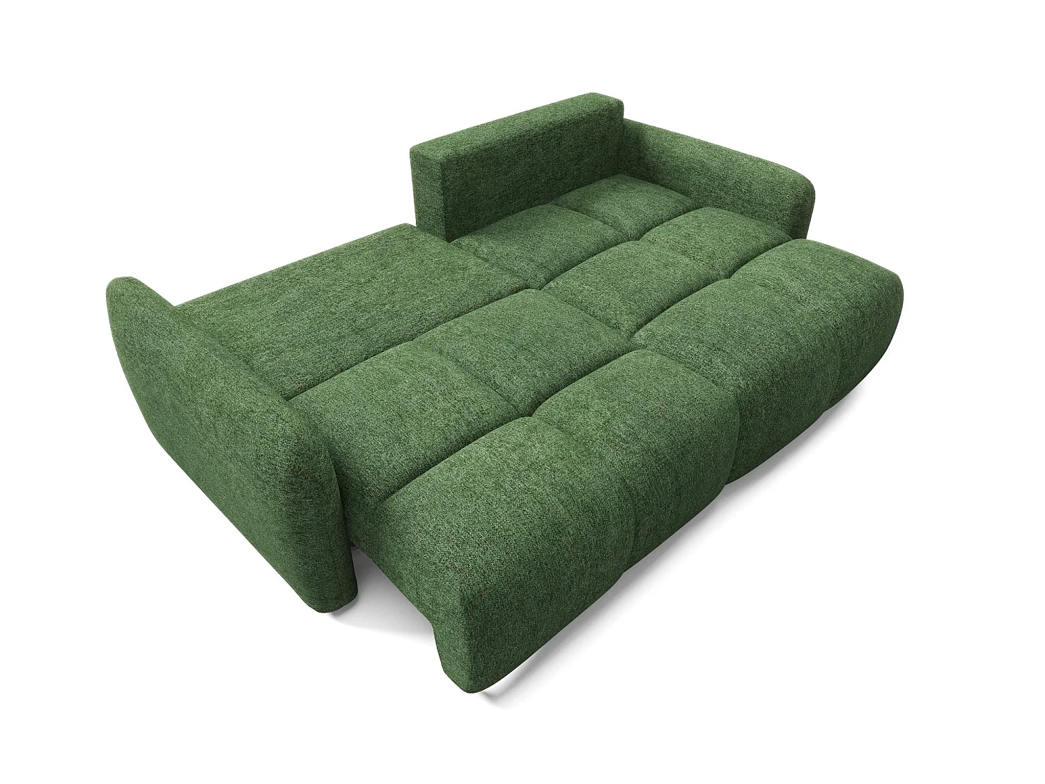 Canapé d’angle convertible 4 places BUFFOLO L, tissu chiné, assises ultra moelleuses effet nuage, confort irrésistible vert foncé
