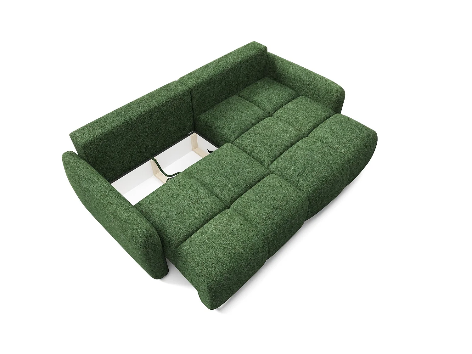 Canapé d’angle convertible 4 places BUFFOLO L, tissu chiné, assises ultra moelleuses effet nuage, confort irrésistible vert foncé