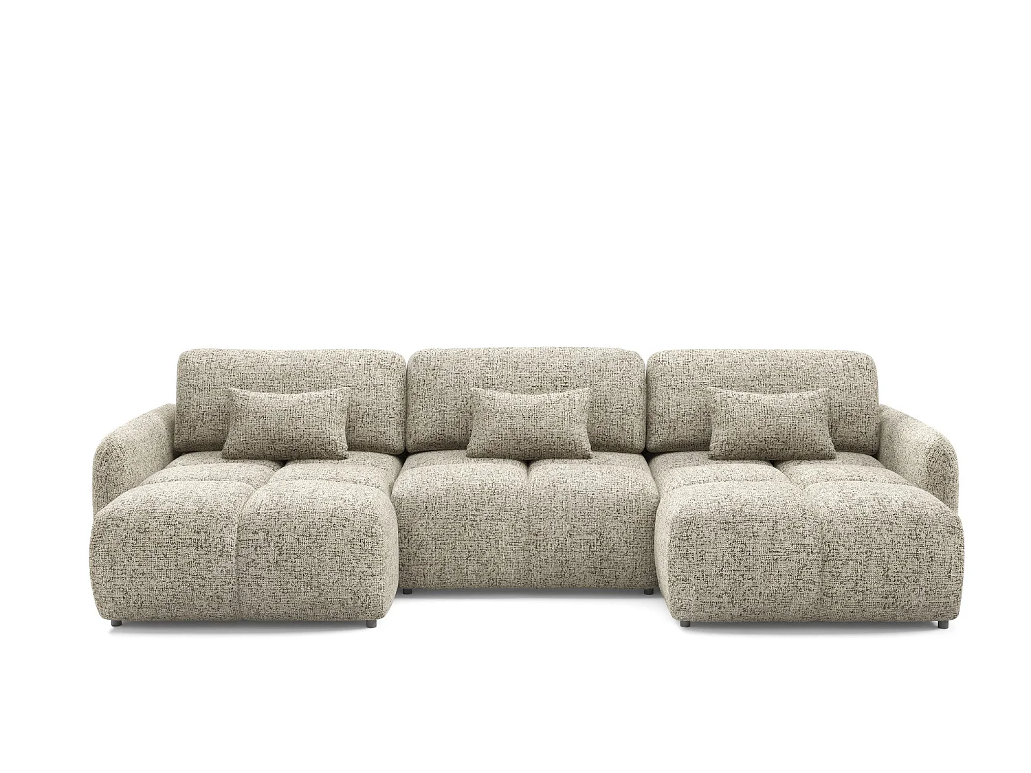 Canapé panoramique 5 places BUFFOLO U, tissu chiné, assises ultra moelleuses effet nuage, confort irrésistible beige