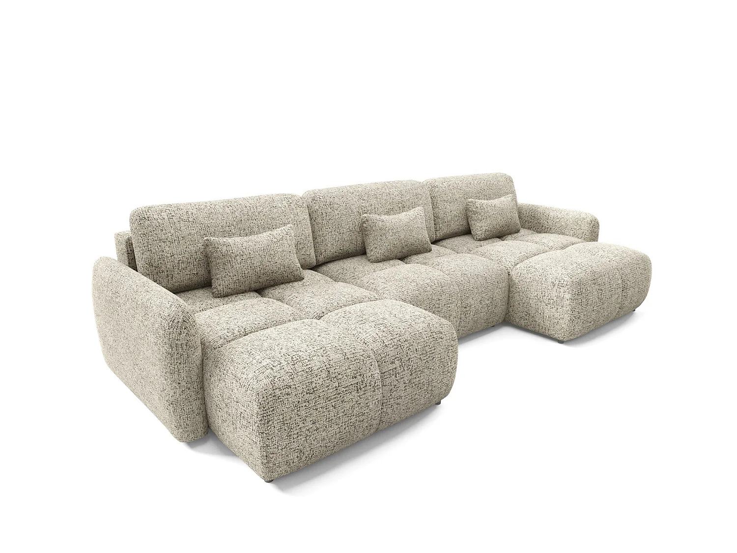 Canapé panoramique 5 places BUFFOLO U, tissu chiné, assises ultra moelleuses effet nuage, confort irrésistible beige
