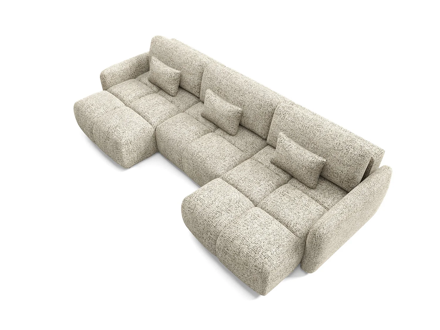 Canapé panoramique 5 places BUFFOLO U, tissu chiné, assises ultra moelleuses effet nuage, confort irrésistible beige