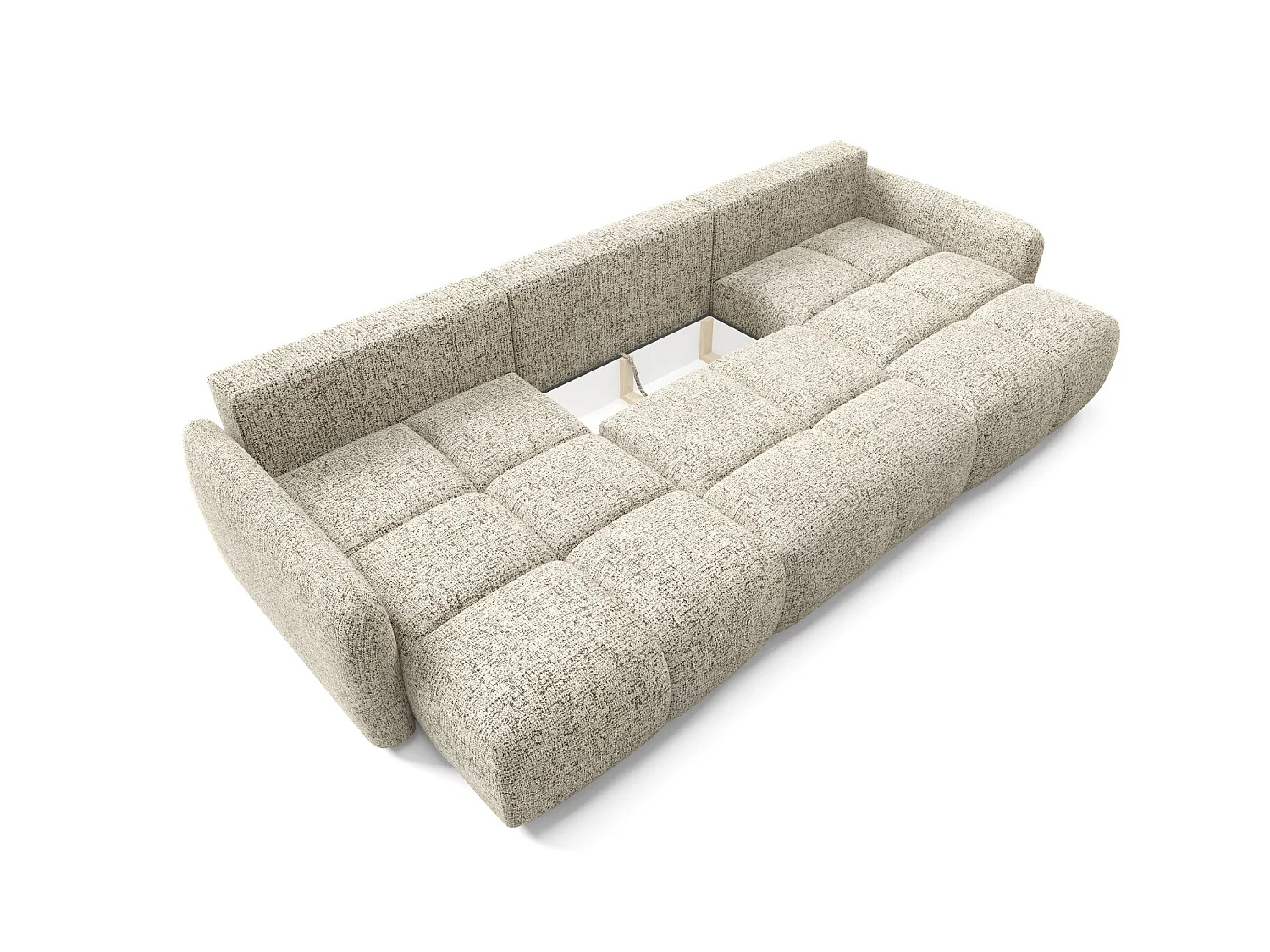 Canapé panoramique 5 places BUFFOLO U, tissu chiné, assises ultra moelleuses effet nuage, confort irrésistible beige
