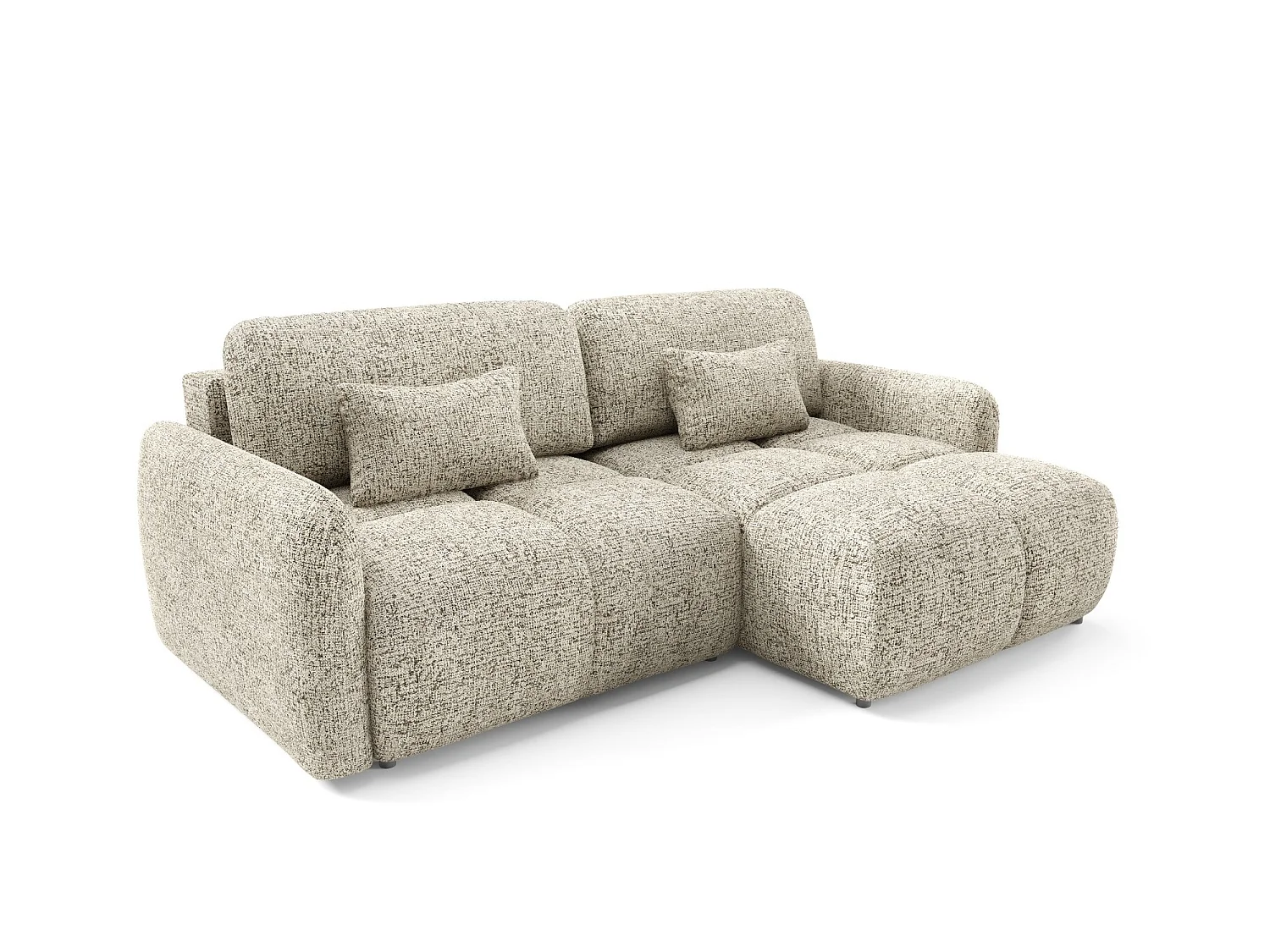 Divano angolare trasformabile in letto BUFFOLO L a 4 posti, tessuto mélange, sedute ultra morbide effetto nuvola, comfort irresistibile, color beige